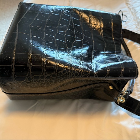 Brahmin Glossy Black Croc Shoulder Bag/Purse, 2 straps, inner pockets - Picture 12 of 14
